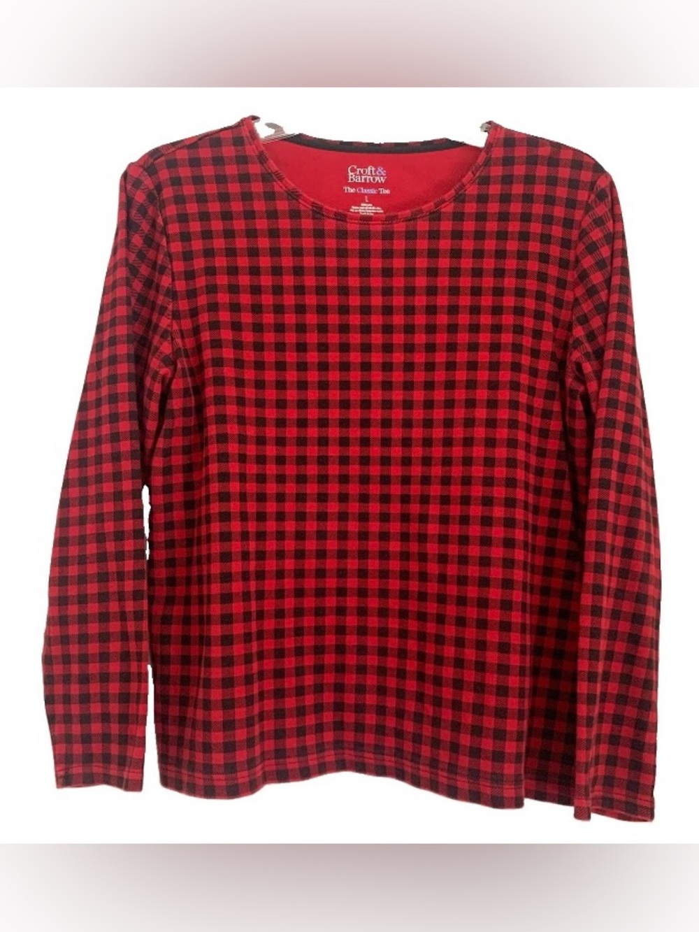 Croft & Barrow Shirt The Classic Tee Buffalo Plaid Red Black Check Womens Sz L